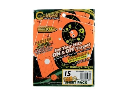 Caldwell Orange Peel 3" Flake Off Self-Adhesive Bullseye Shooting Target, Orange/Black, 15 Sheets/pack - 391984