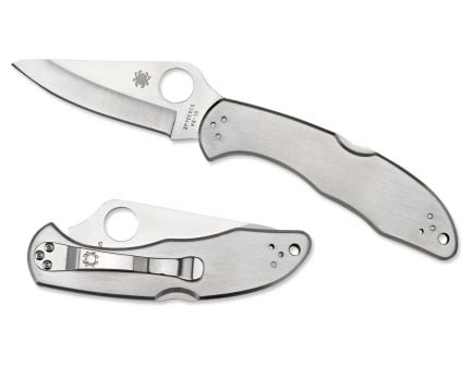 Spyderco Delica 4 Drop Point Folding Knife, 2.95", Plain Edge, Gray - C11P