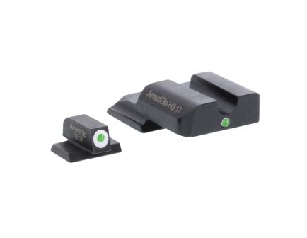 AmeriGlo I-Dot Front/Single Dot Rear Night Sight Set for M&P Shield Pistols, Green with White Outline Front, Green Rear - SW141