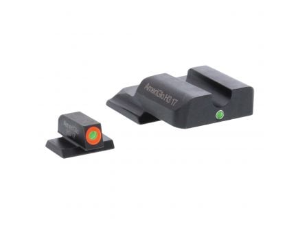AmeriGlo I-Dot Front/Single Dot Rear Night Sight Set for M&P Shield Pistols, Green with Orange Outline Front, Green Rear - SW245