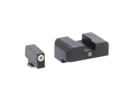 AmeriGlo I-Dot Front/Single Dot Rear Night Sight Set for Glock 17, 19 Pistols, Green with White Outline Front, Green Rear - GL101
