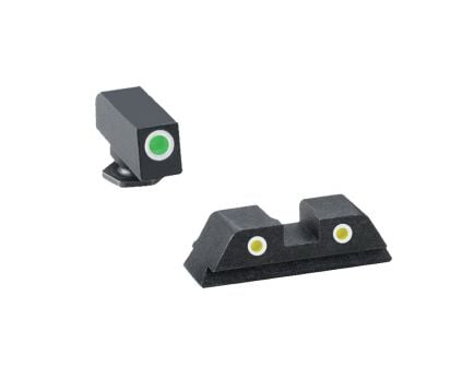 AmeriGlo Classic Self-Luminous 3 Dot Night Sight Set for Glock 20 Pistol, Green with White Outline Front, Yellow with White Outline Rear - GL121