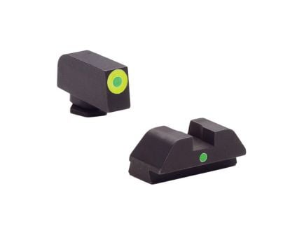 AmeriGlo I-Dot Front/Single Dot Rear Night Sight Set for Glock 42, 43 Pistols, Green with Lumigreen Outline Front, Green Rear - GL305
