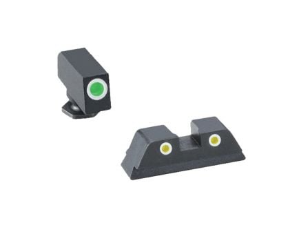 AmeriGlo Classic Self-Luminous 3 Dot Night Sight Set for Glock 42 Pistol, Green with White Outline Front, Yellow with White Outline Rear - GL431