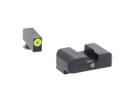 AmeriGlo I-Dot Front/Single Dot Rear Night Sight Set for Glock Gen5 17, 19, 19x Pistols, Green with Lumigreen Outline Front, Green Rear - GL5301