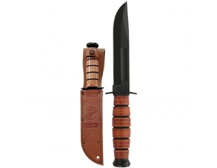 KA-BAR USMC Short Clip Point Fixed Blade Knife, 5.25", Brown - 1250