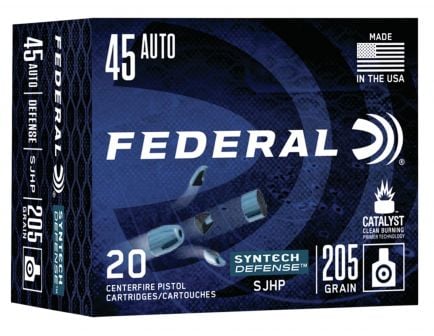 Federal Syntech Defense 205 gr Segmented Hollow Point .45 ACP Ammo, 20/box - S45SJT1