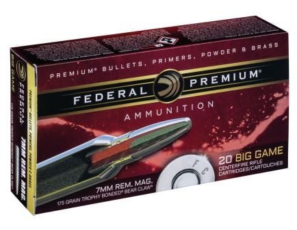 Federal Premium 175 gr Trophy Bonded Bear Claw 7mm Rem Mag Ammo, 20/box - P7RT1