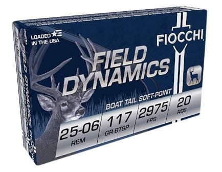 Fiocchi Rifle Shooting Dynamics 117 gr Boat Tail Soft Point Interlock .25-06 Rem Ammo, 20/box - 2506B