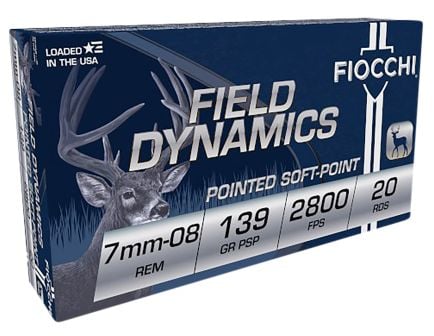 Fiocchi Rifle Shooting Dynamics 139 gr Boat Tail Soft Point Interlock 7mm-08 Rem Ammo, 20/box - 7MM08B