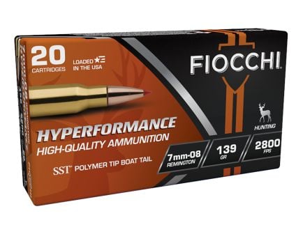 Fiocchi Hyperformance 7mm-08 Remington 139gr SST Polymer Tip BT Ammo, 20rds - 7MM08HSA