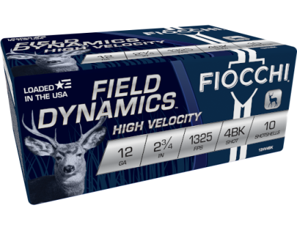 Fiocchi Field Dynamics High Velocity 12 Gauge 2.75" 4 Buck Ammo, 10rds - 12HV4BK