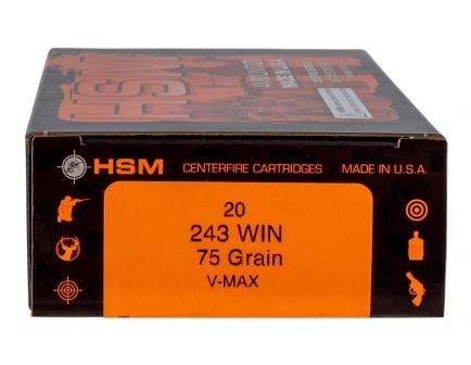 HSM Ammunition Varmint 75 gr V-Max .243 Win Ammo, 20/box - HSM-243-2-N