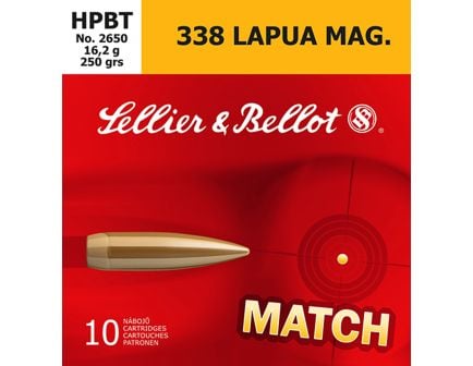 Sellier & Bellot 250 gr Hollow Point Boat Tail .338 Lapua Mag Ammo, 10/box