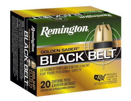 Remington Golden Saber Black Belt 124 gr Belted Brass Jacketed Hollow Point 9mm +P Ammo, 20/box - GSN9MMCA