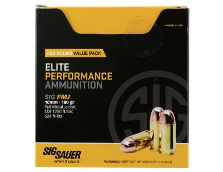 Sig Sauer Elite Ball 180 gr Full Metal Jacket 10mm Ammo, 200 Rounds - E10MB1200