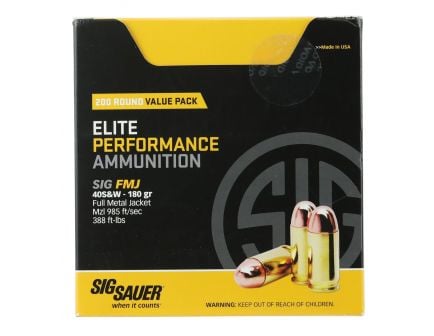 Sig Sauer Elite Ball 180 gr Full Metal Jacket .40 S&W Ammo, 200 Rounds - E40SB2200