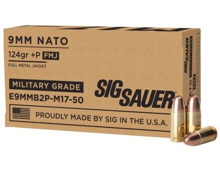 SIG Sauer Elite Ball 9mm +P Ammo 124 Grain FMJ, 50rds