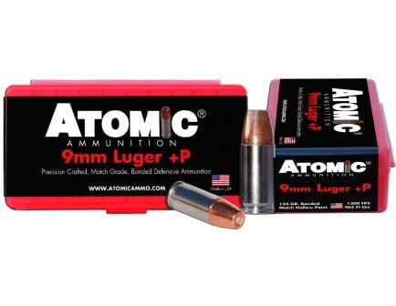Atomic Ammunition 124 gr Bonded Match Hollow Point 9mm +P Ammo, 20/box - 00454