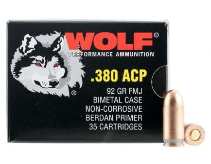 Wolf Performance PolyFormance 91 gr Full Metal Jacket .380 Auto Ammo, 50/box - 917FMJ