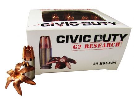 G2 Research Civic Duty 168 gr Copper Expansion Projectile .45 ACP Ammo, 20/box - CIVIC 45 ACP