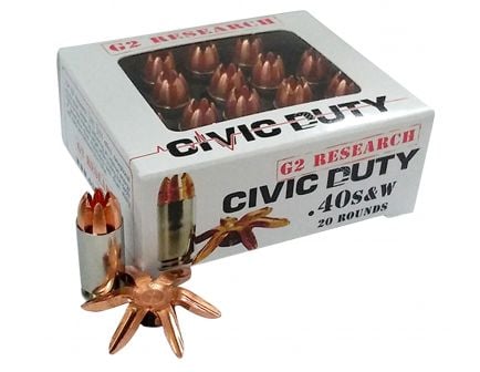 G2 Research Civic Duty 122 gr Copper Expansion Projectile .40 S&W Ammo, 20/box - CIVIC 40 S&W