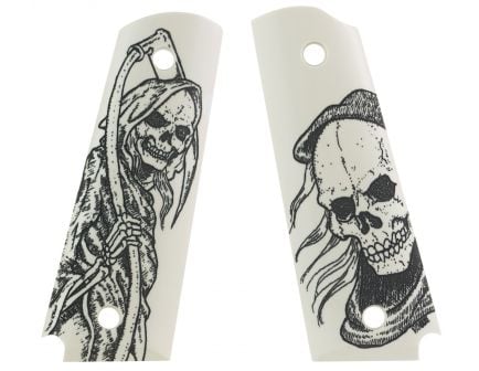 Hogue Scrimshaw Grip Bust and Body Revolver Grip for 1911 Government Revolver, Ivory - 45026