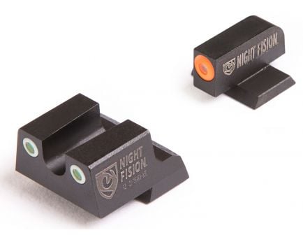 Night Fision Night Sight Set for Canik TP9SFx Handguns, Green with Orange Square Front, Green with White U-Notch Rear - CNK-026-007-OGWG