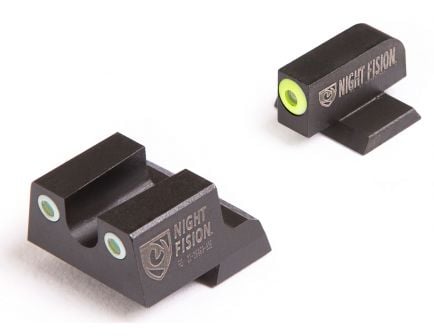 Night Fision Night Sight Set for Canik TP9SFx Handguns, Green with Yellow Square Front, Green with White U-Notch Rear - CNK-026-007-YGWG