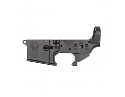 Spikes Tactical Multi-Caliber PHU Joker Logo Stripped Lower Receiver, Hardcoat Anodized Black - STLS024