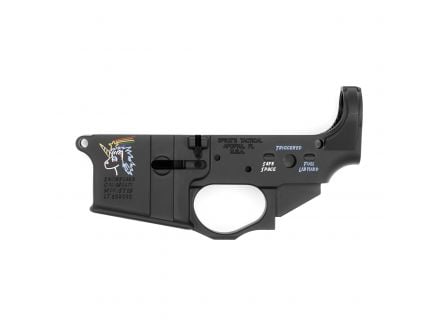 Spikes Tactical Multi-Caliber Color Filled Unicorn Logo Snowflake Lower Receiver, Hardcoat Anodized Black - STLS030-CFA
