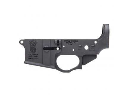 Spikes Tactical Multi-Caliber Pineapple Grenade Logo Lower Receiver, Hardcoat Anodized Black - STLS032