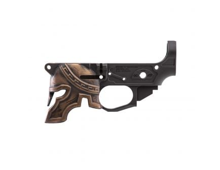 Spikes Tactical Rare Breed Painted Spartan Helmet Stripped Lower Receiver, Hardcoat Anodized Black - STLB610-PH