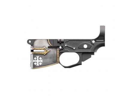 Spikes Tactical Rare Breed Painted Crusader Helmet Stripped Lower Receiver, Hardcoat Anodized Black - STLB600-PCH