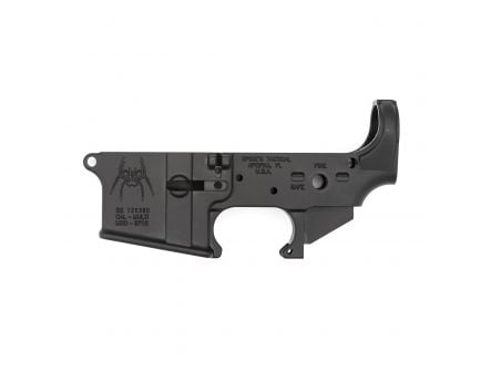 Spikes Tactical Multi-Caliber Spider Logo Stripped Lower Receiver, Hardcoat Anodized Black, Fire/Safe Selector - STLS018