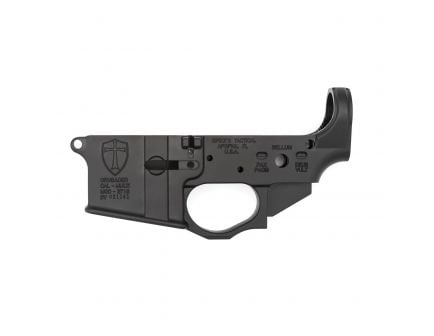 Spikes Tactical Multi-Caliber Crusader Logo Stripped Lower Receiver, Hardcoat Anodized Black - STLS022
