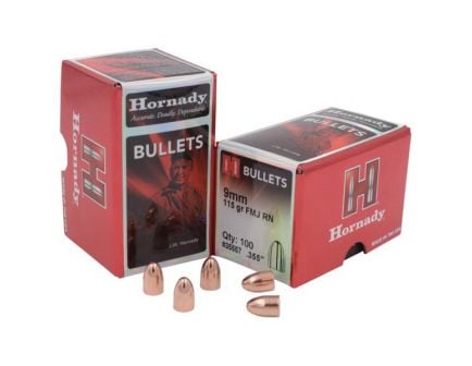 Hornady FMJ 9mm 115 gr RN Handgun Bullet, 500/box - 355571