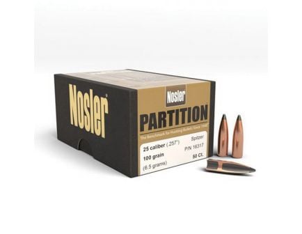 Nosler Partition .25 100 gr FBSPT Rifle Bullet, 50/box - 16317
