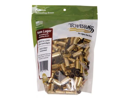 Top Brass Premium Reconditioned 9mm Unprimed Brass Full Length Cartridge Case, 250/pack - 6B9MMLUGXY-250