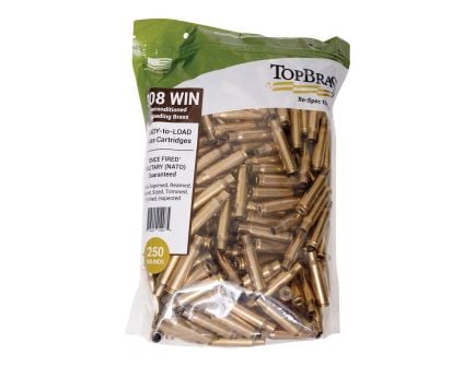 Top Brass Premium Reconditioned .308 Win Unprimed Brass Cartridge Case, 250/pack - 8B308WINMY-250