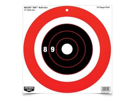 Birchwood Casey Rigid DH 12" x 12" Bullseye Target, Black/Orange/White, 10/pack - 37211