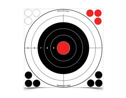 Birchwood Casey Stick-A-Bull 12" Self-Adhesive Bullseye Target, Black/Red, 5/pack - 33912