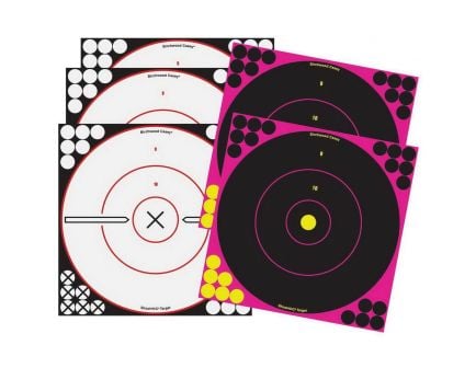 Birchwood Casey Shoot-N-C 12" Adhesive Combo Bullseye Target, Black/White, Black/Pink/Yellow, 5/pack - 34035