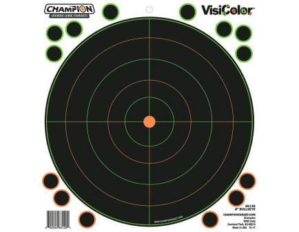 Champion VisiColor 8.5" x 9" Self-Adhesive Bullseye Target, Orange/Black, 5/pack - 46136