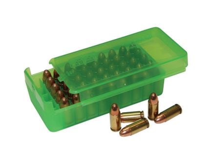 MTM Case Gard P50SS 9mm Luger/.30 Luger/.32 S&W/.380 ACP/9mm Makarov 50 Round Side-Slide Ammo Box, Clear Green - P50SS9M16