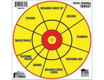 ProShot Splatter Shot 12" Right/Left Hand Bullseye Pistol Diagnostic Training Target, Red/Yellow, 6/pack - PTT-6PK