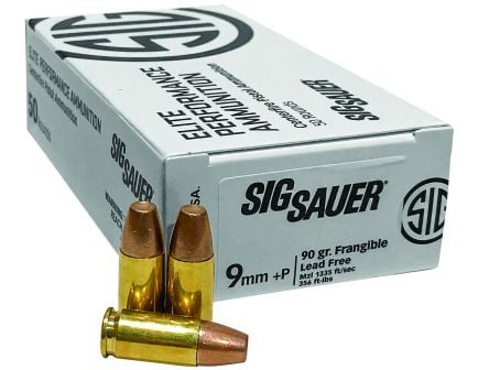 SIG Sauer 90 Grain LFF 9mm Luger +P Ammo, 50rds/box