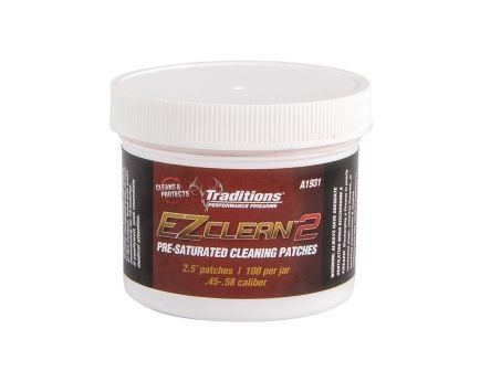 Traditions Firearms EZ Clean 2 Pre Saturated Cleaning Patches, .45 to .58, 100/Jar - A1931