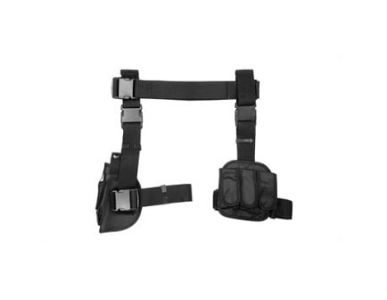 NCSTAR Drop Leg Holster & Triple Magazine Pouch, Right Hand, Black Nylon - CV2908