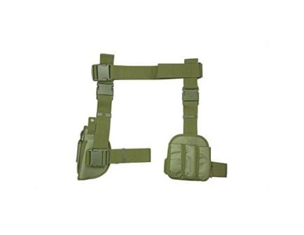 NCSTAR Drop Leg Holster w/ Triple Magazine Pouch, Right Hand, Green Nylon - CV2908G